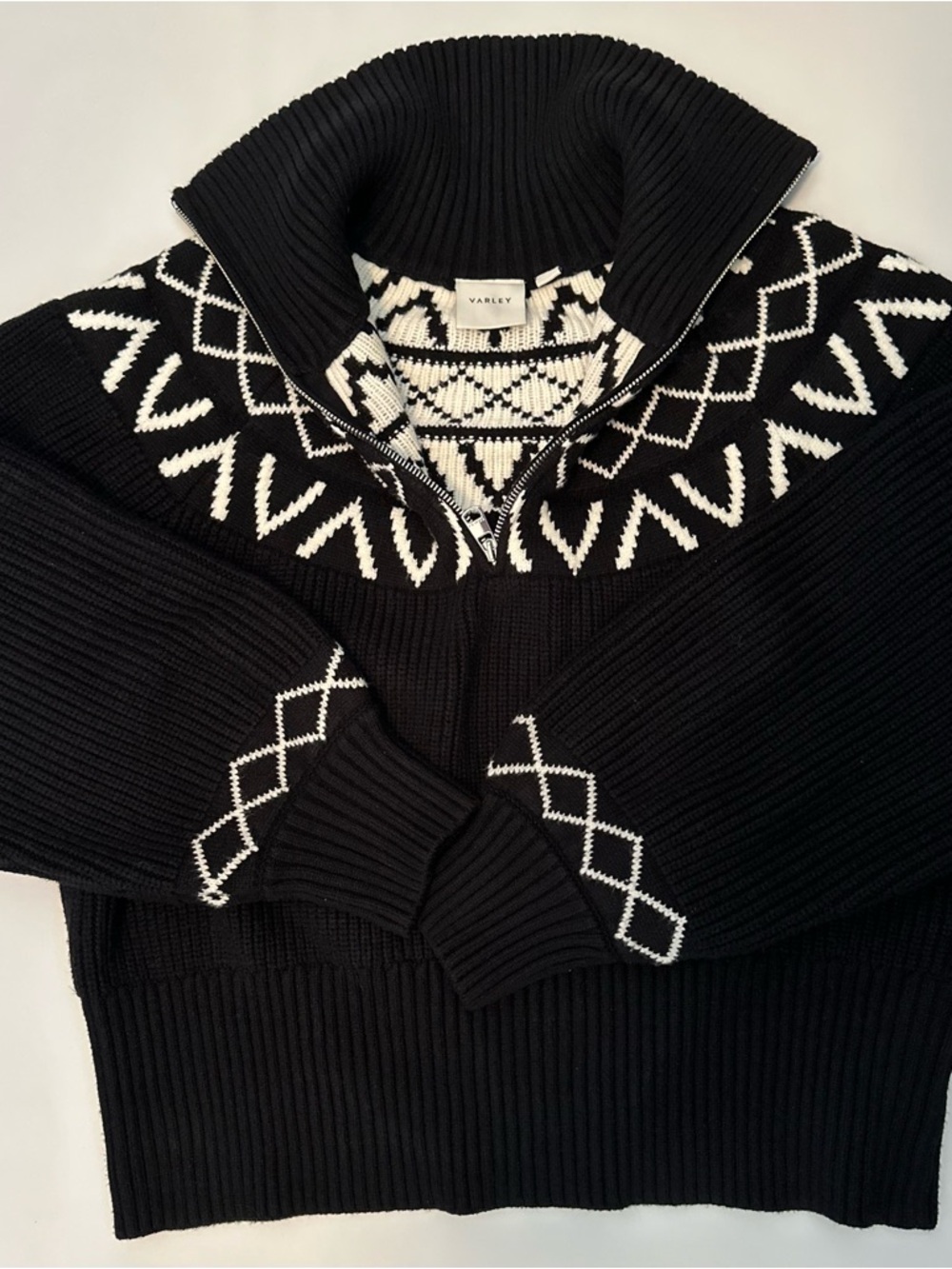 Varley Navy & White Geometric Half-Zip Turtleneck Sweater NWWT